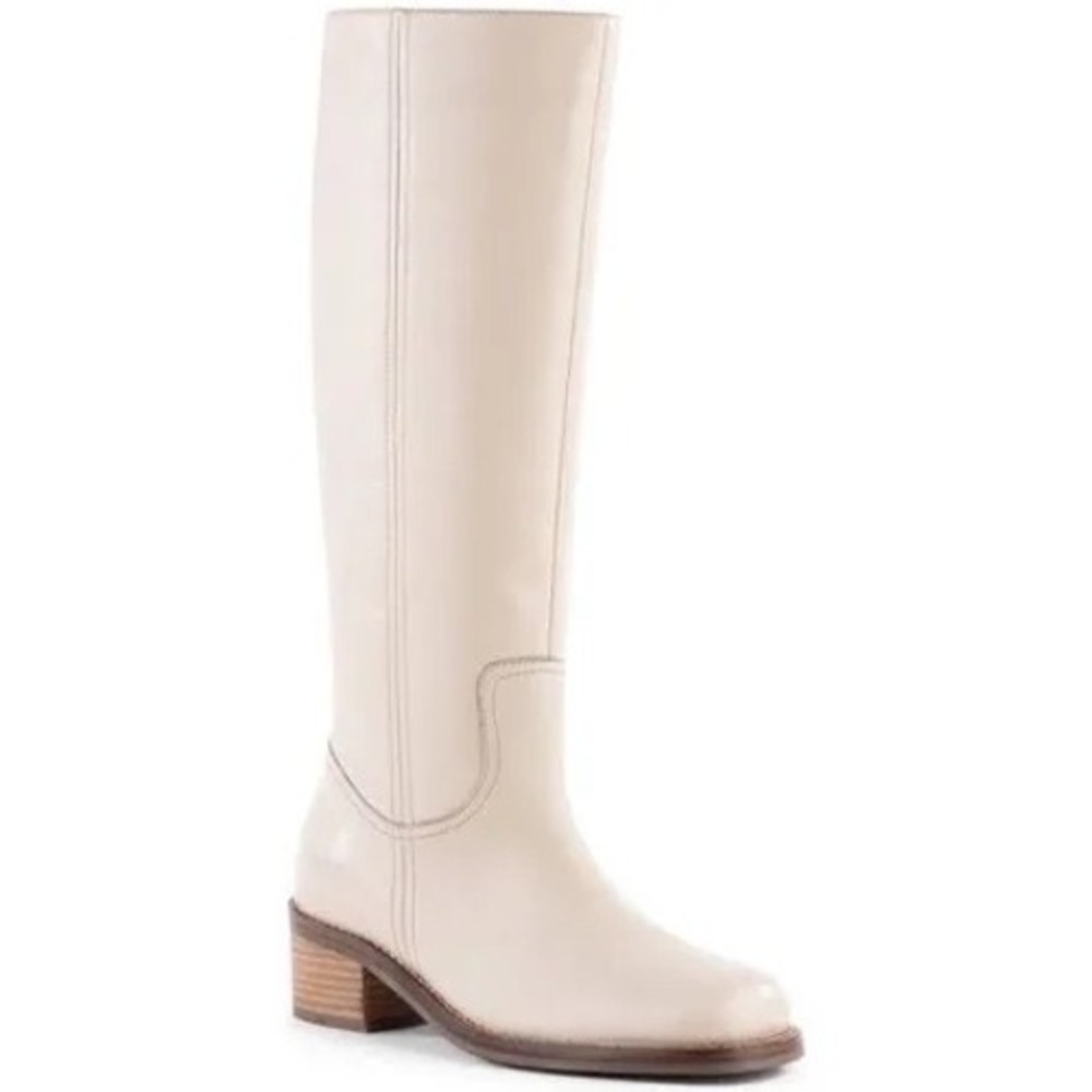 Seychelles Sand in My Boots Womens Cream Faux Leather Tall Block Heel Size 7